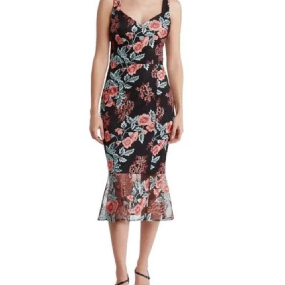 NWT Guess Striking Embroidered Floral Sleeveless Dress w/ Flounce Hem- Size 16
